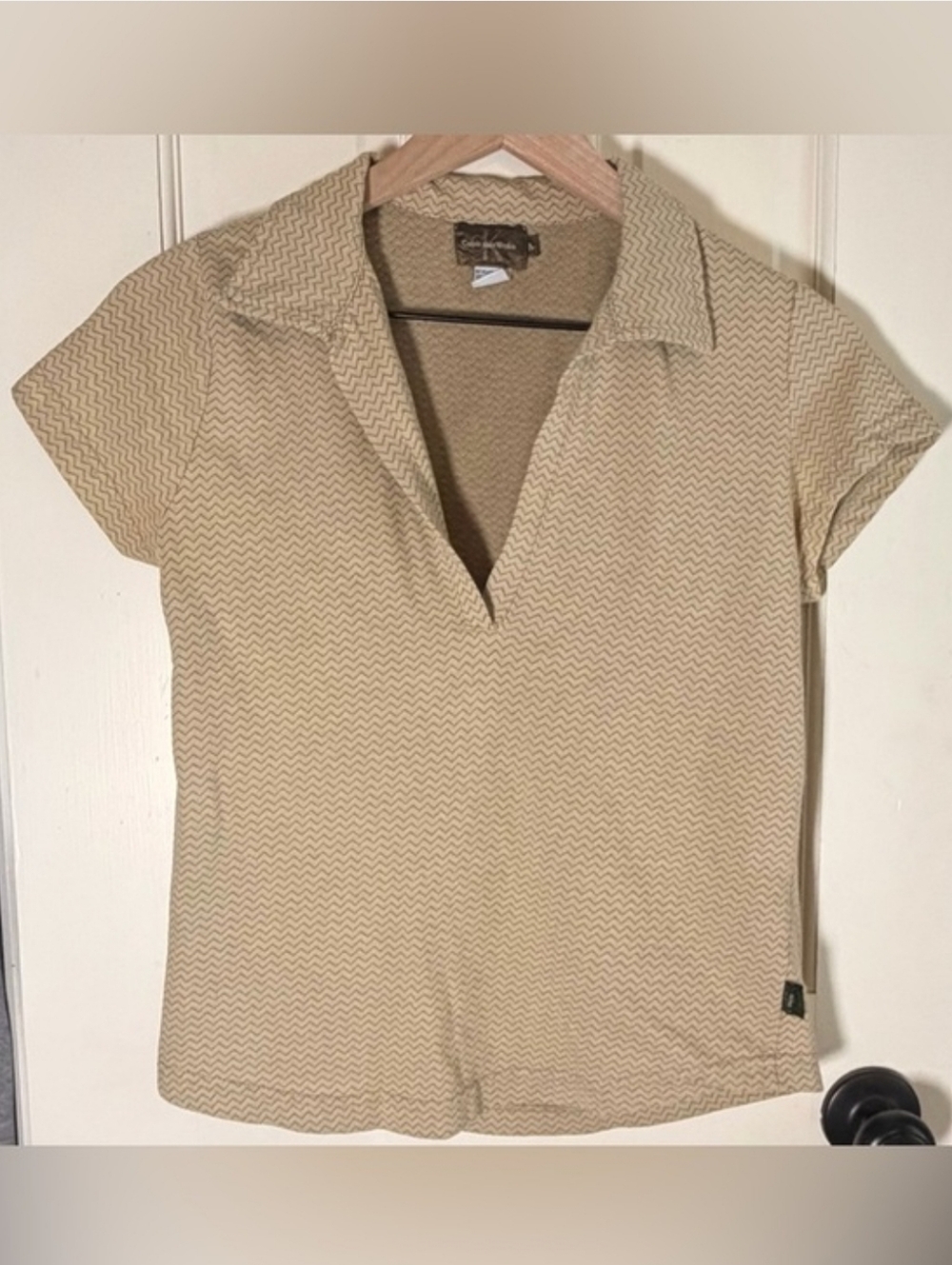 Calvin Klein Khakis Vintage Beige Polo Top Size Medium - Picture 2 of 13